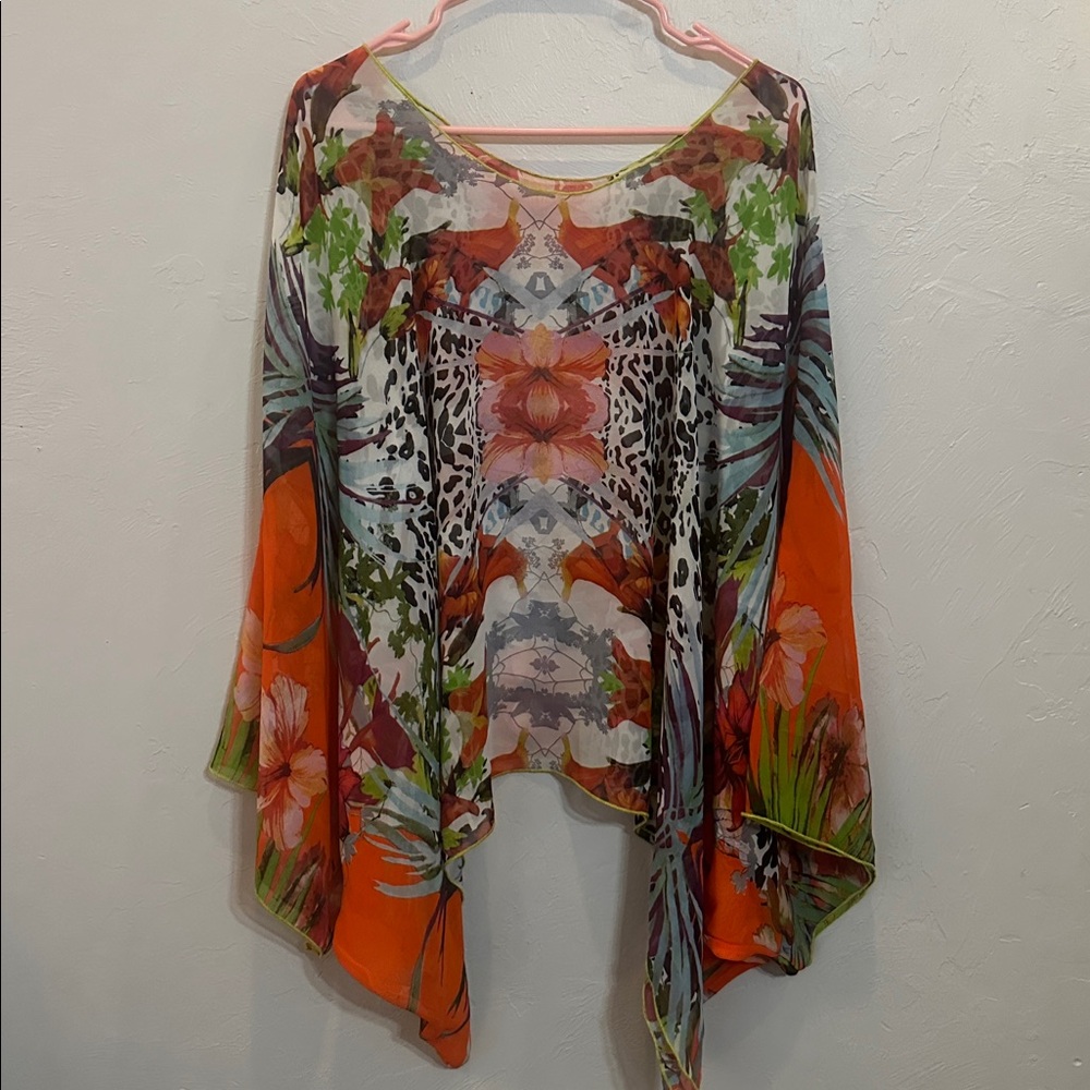 Natalie Baroni Colorful Floral & Animal Print geisha Blouse 100% silk - Picture 4 of 7